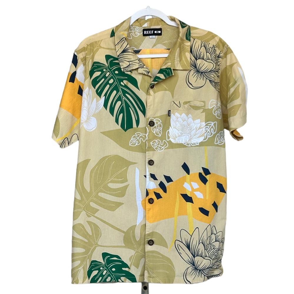 Reef Ocean & Hawaiian Print Button Down Shirt Size XL